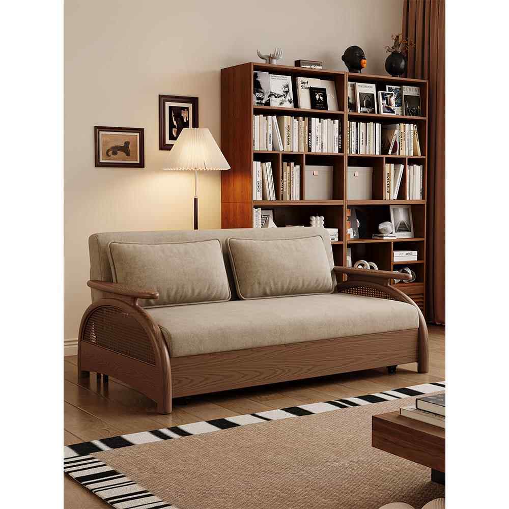 现代简约实木拉出两用伸缩天然实木多功能小公寓办公室午休沙发床