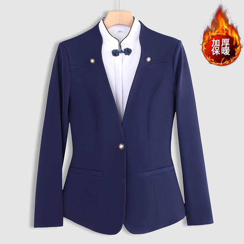 秋冬加厚西装职业装女西装套装酒店美容师酒店前台珠宝店加绒衬衫