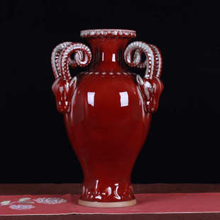 新中式摆件钧瓷三阳开泰花瓶招财开运花器家居客厅陶瓷装饰工艺品