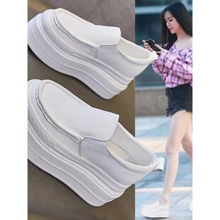 厚底8厘米真皮小个子便鞋 香港女士增高白鞋 2025秋季