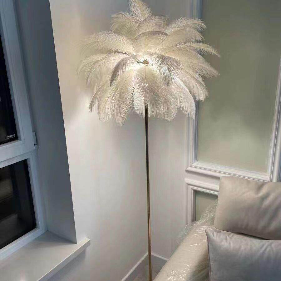 羽毛落地灯法式ins少女网红鸵鸟毛客厅卧室床头灯浪漫氛围立式灯