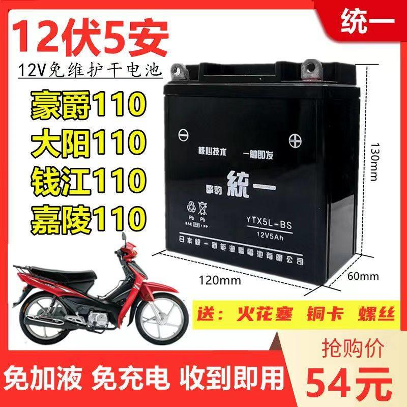 弯梁HJ100/110女士摩托车钱江免维护擎豹统一12V5A干电瓶
