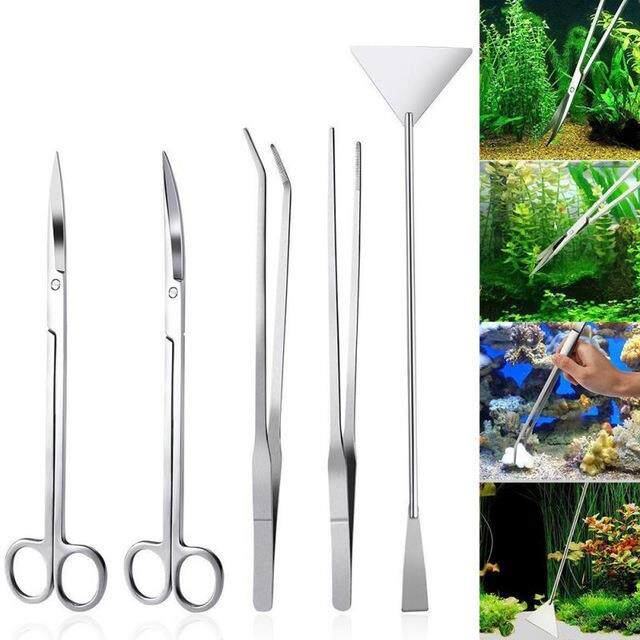 水族水草工具包剪刀夹子平沙器鱼缸清洁工具包套装 镊子萨子5件套