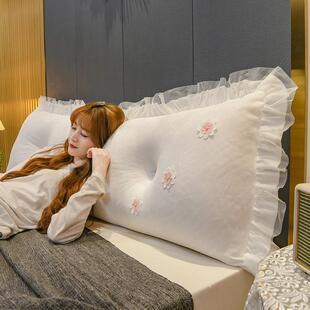 新款卧室形靠枕小清靠新头床头靠垫花朵床背长方抱枕榻qmf10101榻