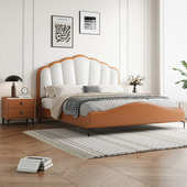 意式 极简皮艺床轻奢风软包贝壳床1米8主卧大床简约双人床卧室婚床