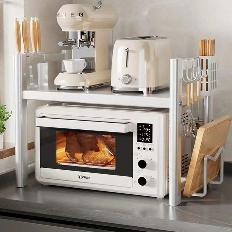 扁圆款厨房微波炉置物架可伸缩微波炉烤箱架子台面电饭锅收纳架