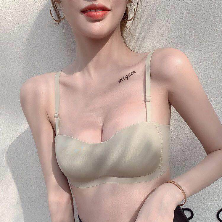 大胸显小文胸薄款无钢圈聚拢收副乳内衣套装无痕少女日系胸罩抹胸