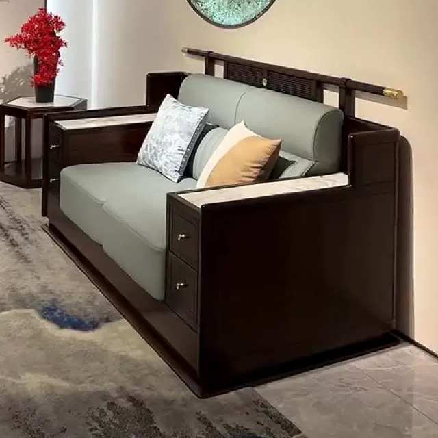 新中式乌金木实木沙发简约落地真皮名宿别墅客厅高端大户型家具