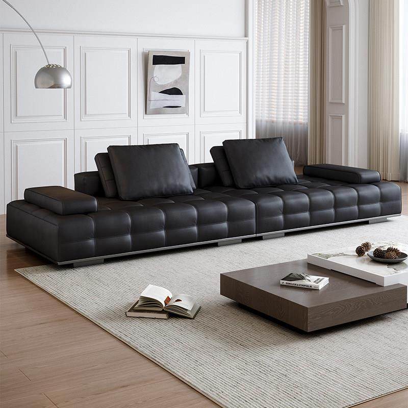 劳伦斯真皮沙发意式极简头层牛皮现代轻奢小户型客厅直排黑色沙发,住宅家具,皮艺沙发,淘宝优惠券,粉丝福利购,淘宝优惠卷