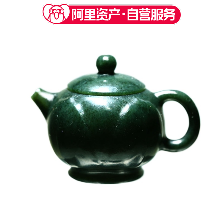 和田玉青玉 荷花把把壶 蒋宏利和田玉茶具 玉壶把件 功夫壶