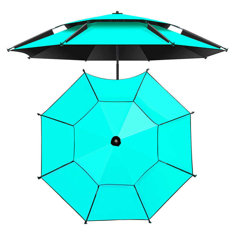 厂家直销双层万向折叠台钓伞黑胶钓鱼伞防雨防晒太阳伞
