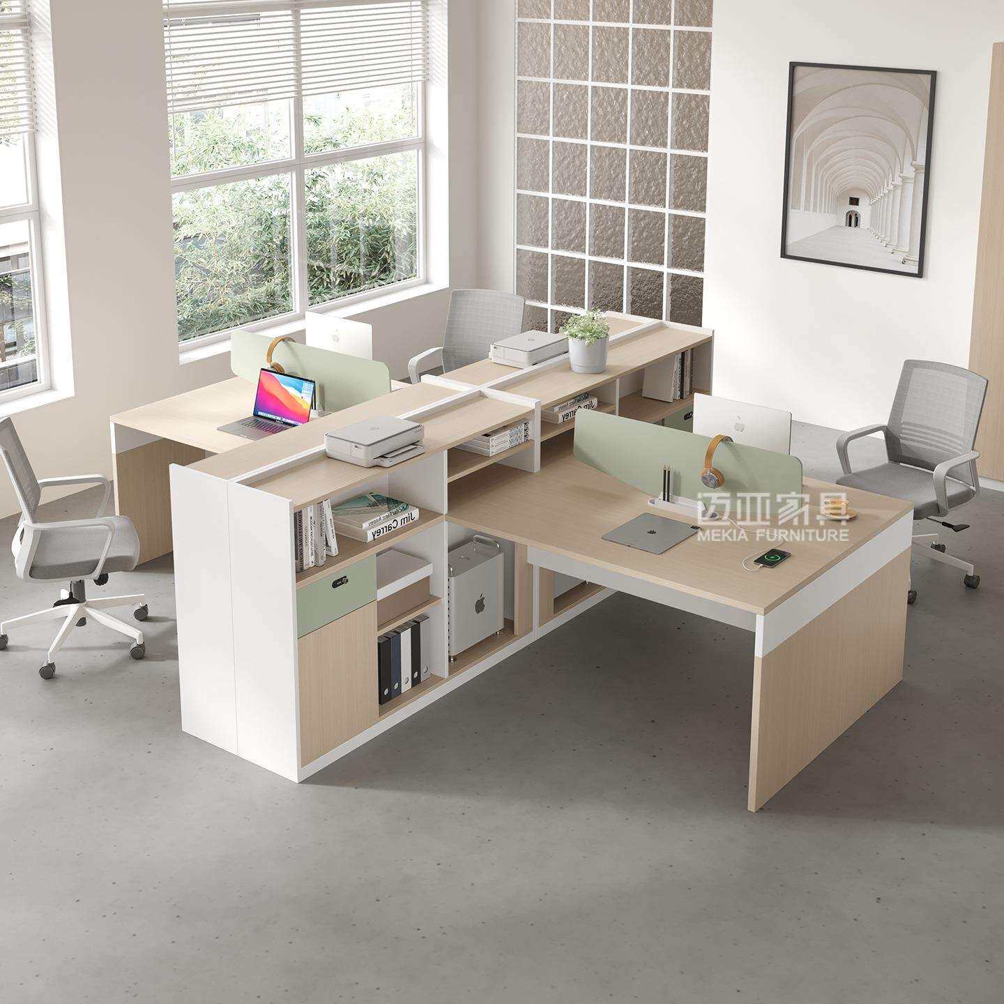 现代办公椅子家用职员椅白色简约时尚办公室电脑办公桌员工位带柜