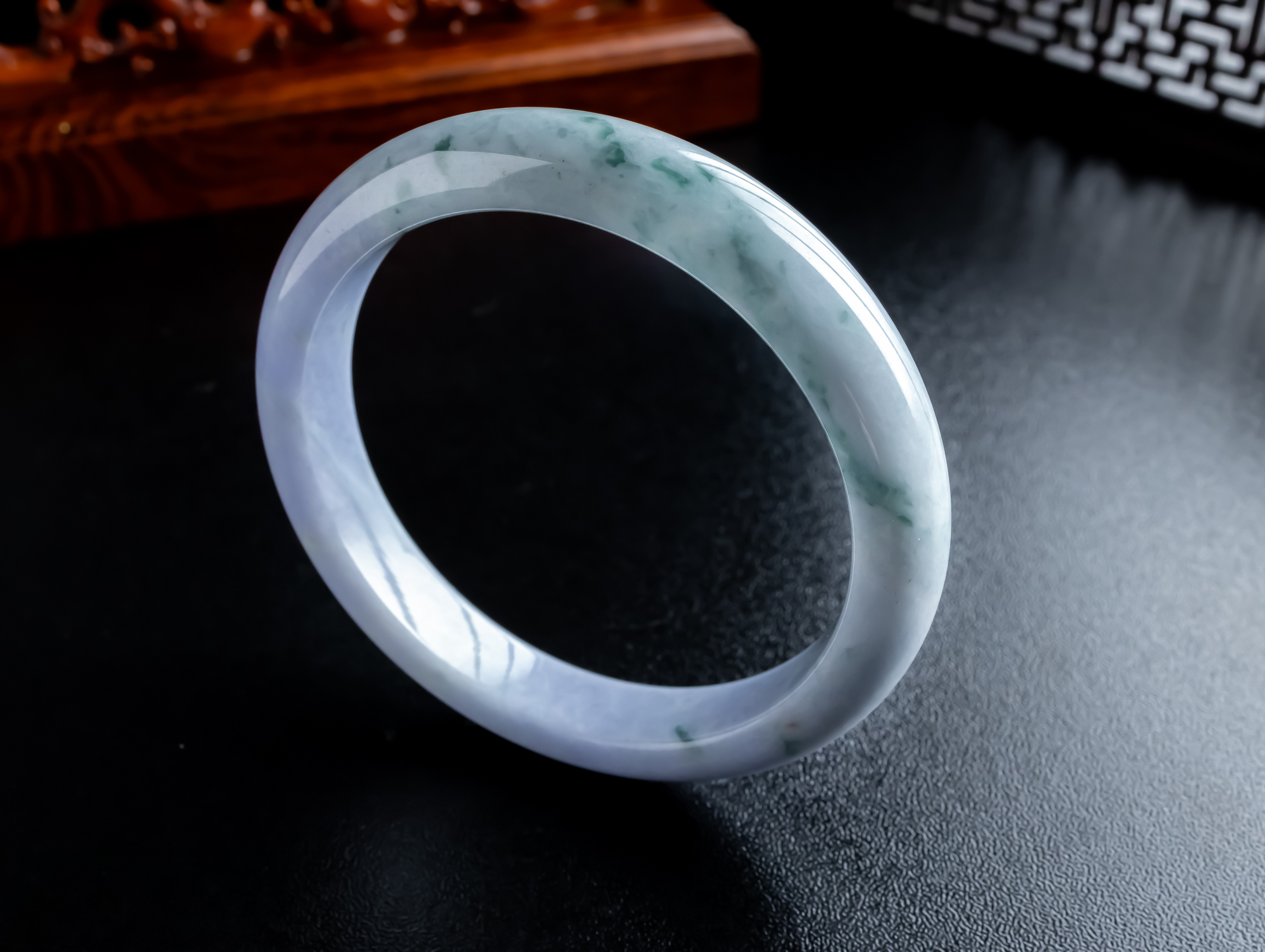 60圈口缅甸天然真品翡翠冰紫罗兰春彩飘绿闪拍玉石正装手镯52.52g