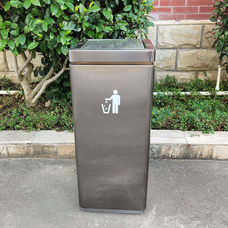 室内外方形不锈钢摇盖垃圾桶商用酒店商场办公楼餐厅翻盖果皮箱