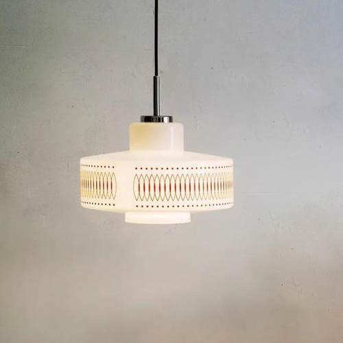 蛋白石玻璃吊灯烤花简约中古法式复古新款氛围感餐厅卧室楼梯吊灯