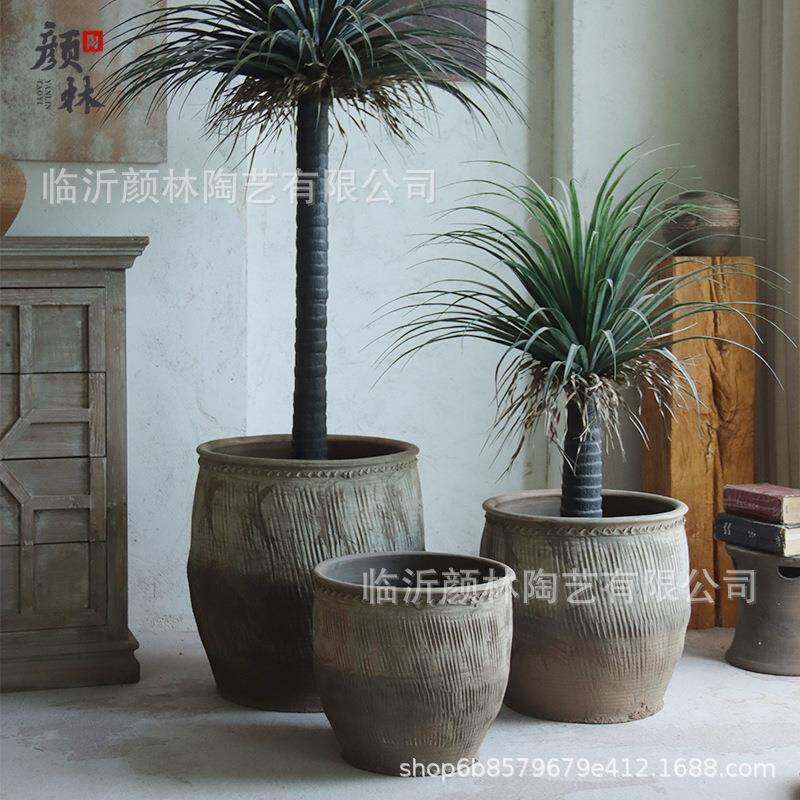 大口径土陶缸鱼缸睡莲缸花盆植物栽种缸复古装饰大缸庭院生态造景