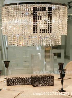 现代简约大气餐厅led水晶吊灯客厅灯K9圆形吊灯F艺术字fend