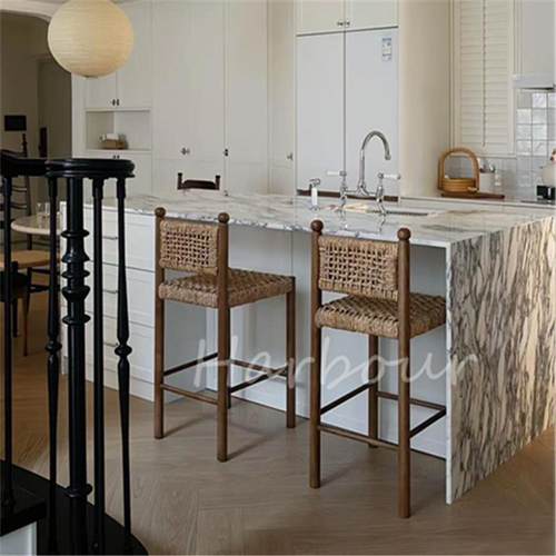 中古风实木编绳吧台椅家用岛台高脚椅高脚凳酒吧椅咖啡厅前台吧椅