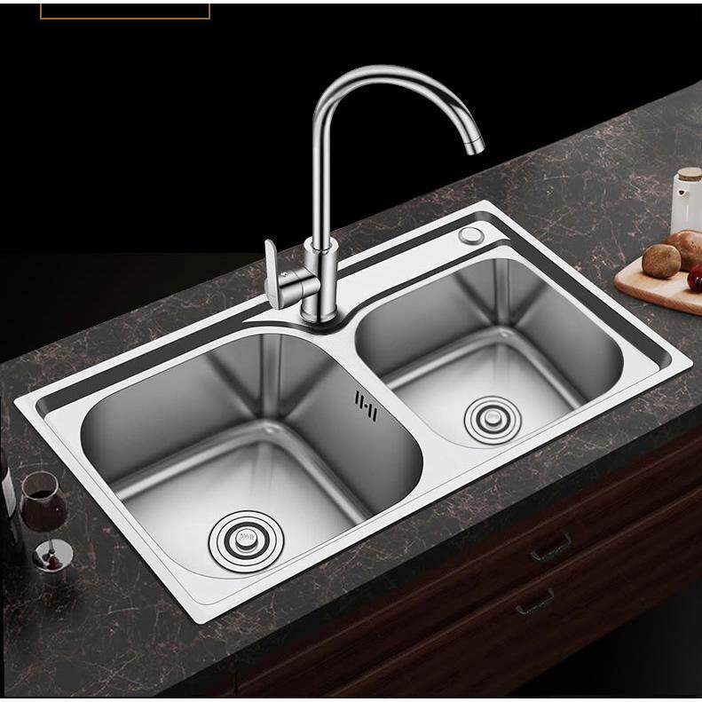 厨房304不锈钢水槽双槽加厚一体成型手工单水池洗碗洗菜盆洗手盆