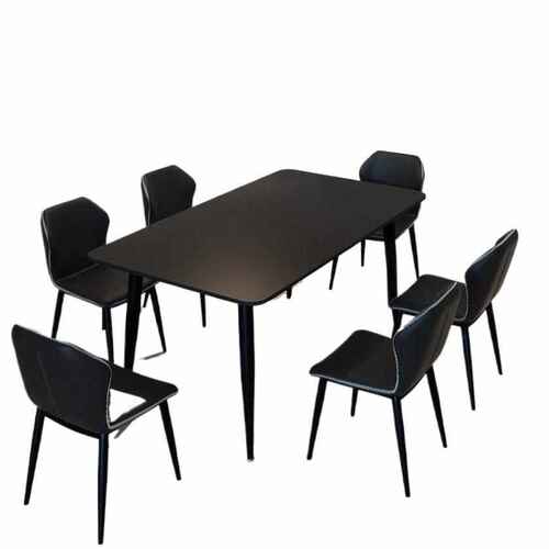 极简纯黑岩板餐桌餐桌椅家用小户型现代长方形组合意式轻奢饭桌子