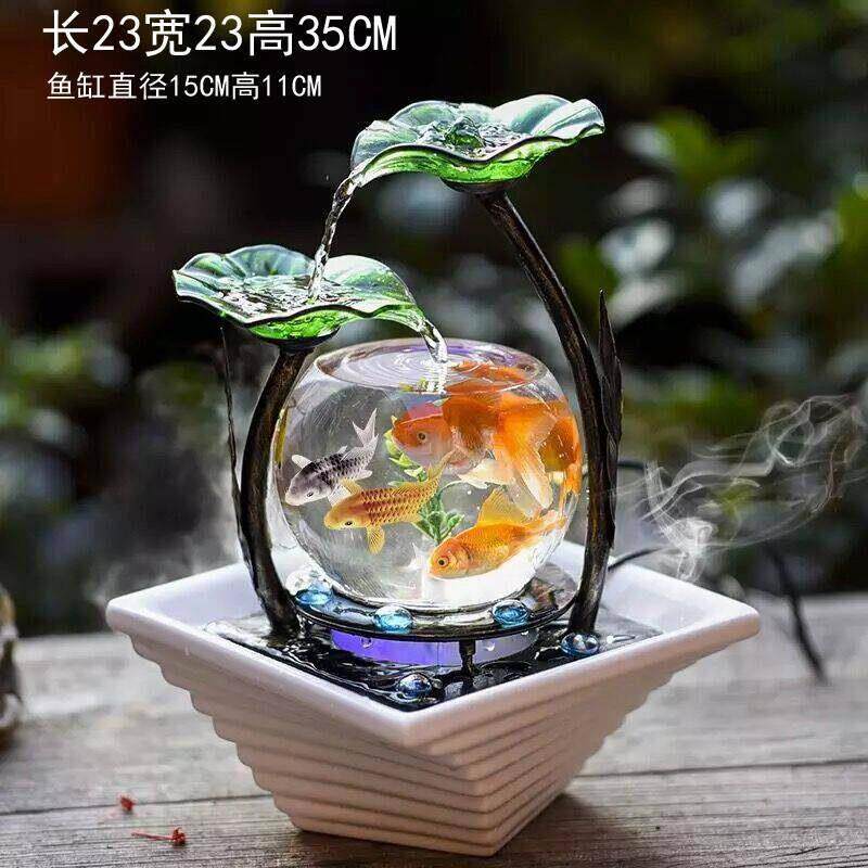 家居小型客厅鱼缸流水电视柜摆件陶瓷喷泉桌面加湿器创意生日礼物