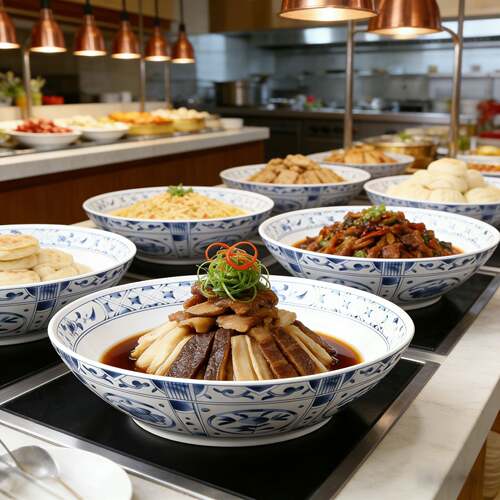 新中式酒店会所餐具冷菜盘摆菜盘创意陶瓷深盘汤盘凉菜盘商用菜盘