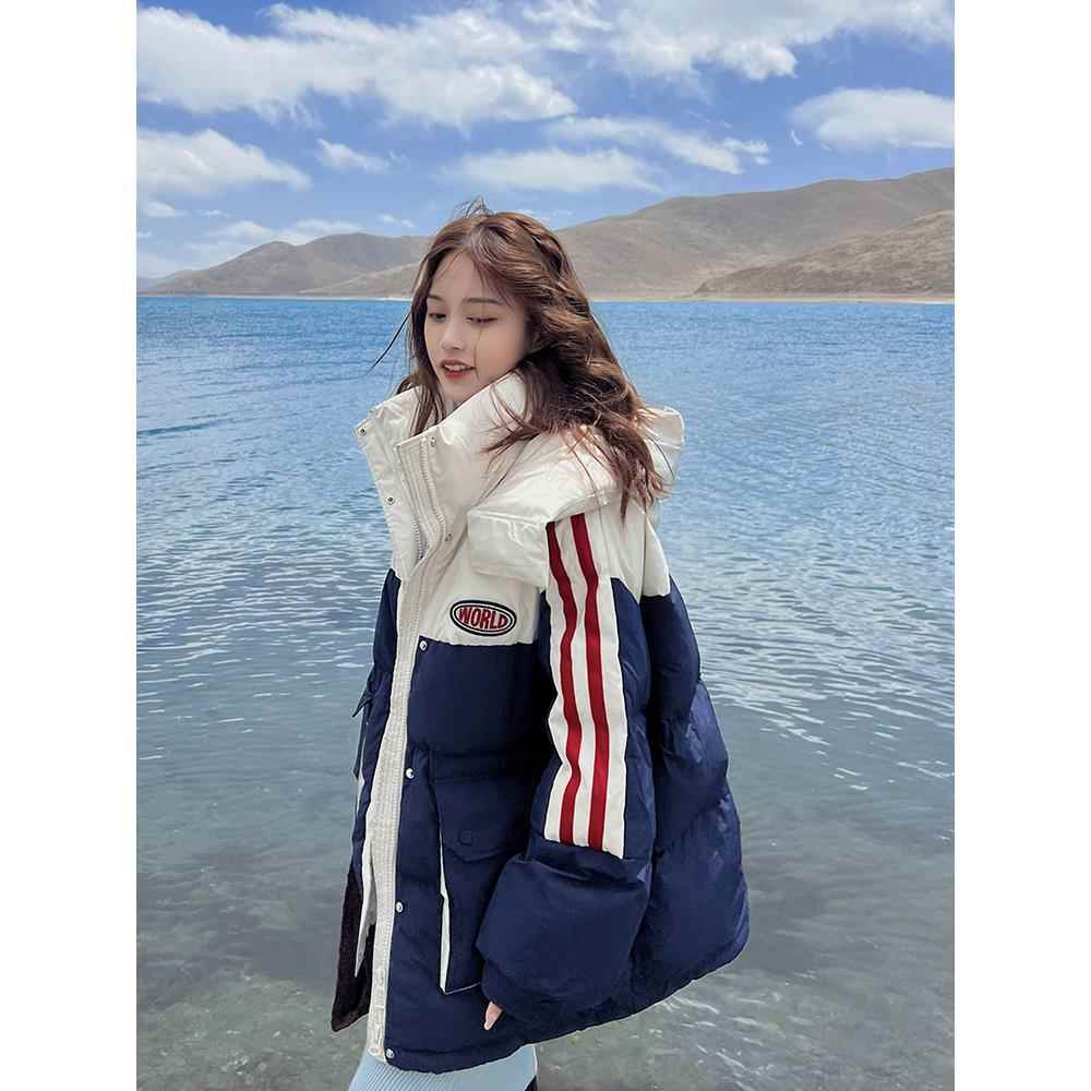 女式羽绒棉衣2025冬季新款工作服对比色面包外套学生情侣棉衣外套