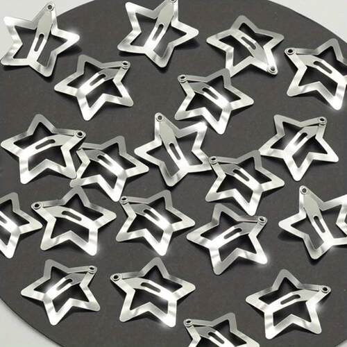 2/10pcs Y2K Silver Star Hair Clips Gold Filigree Stars Metal