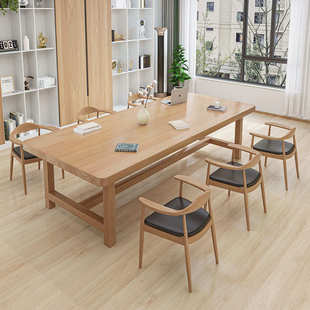 日系全实木大书桌家用工作台原木色客厅长条桌子学习电脑桌写字台