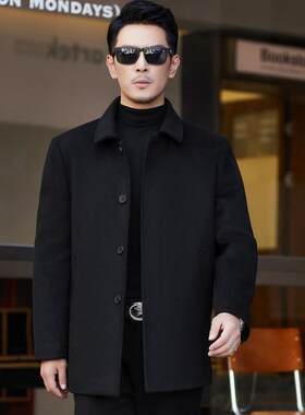中款羊绒衣男内商务2248-KJ大翻领羽绒长胆风衣加厚保暖冬装爸爸