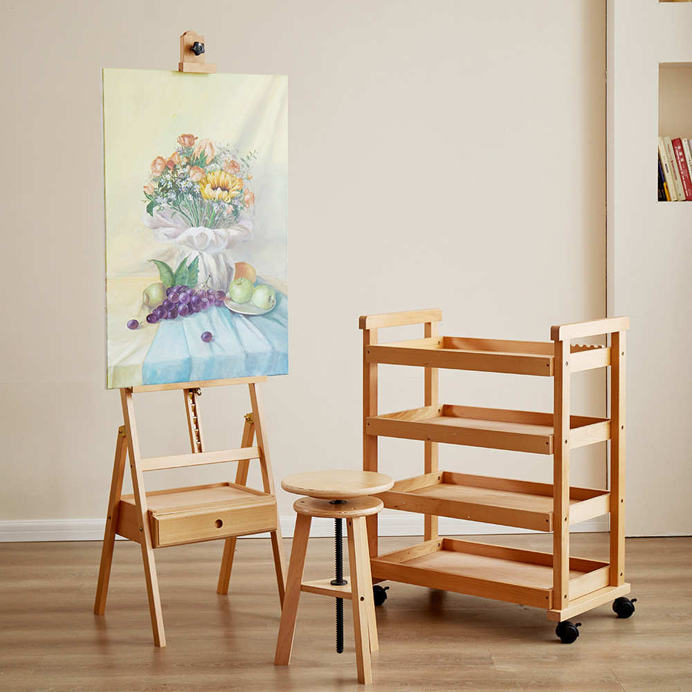 生实木美术木质画画架木架架子展示架架画板画架板带抽屉式