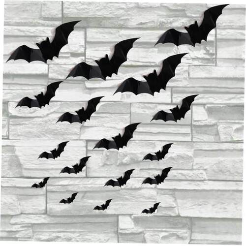 16pcs万圣节3D黑色蝙蝠墙贴纸万圣节派对