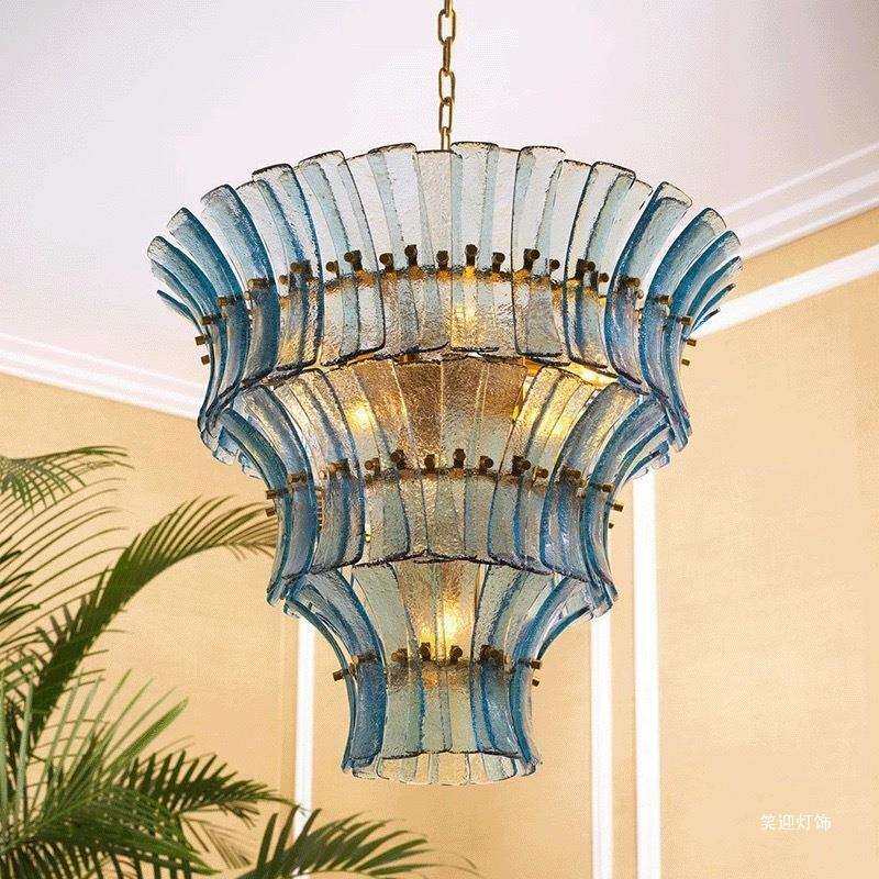 现代新中式大灯具别墅复式楼客厅挑空吊灯楼中楼中空高端玻璃吊灯