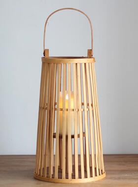 正品新中式桌竹编风灯台日面落地烛家居样板间庭院装饰摆件北欧式
