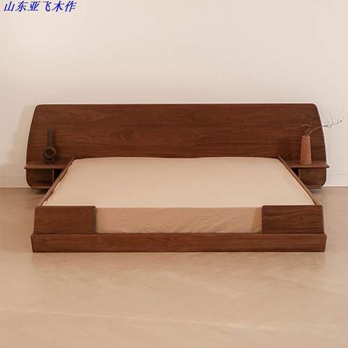 地台床北美黑胡桃木全实木床樱桃木双人大床架日式榻榻米矮床婚