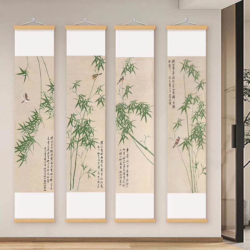 国画翠竹花鸟墨竹卷轴字画竹报平安装饰画玄关书房民宿茶室挂画