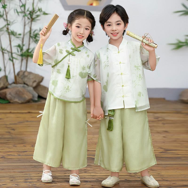 六一儿童中国风汉服表演服夏装男童古风唐装幼儿园合唱舞蹈演出服