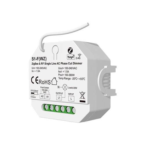 AC100-240V 1路*1.5A Zigbee+RF 单火线切相调光器 S1-F(WZ)