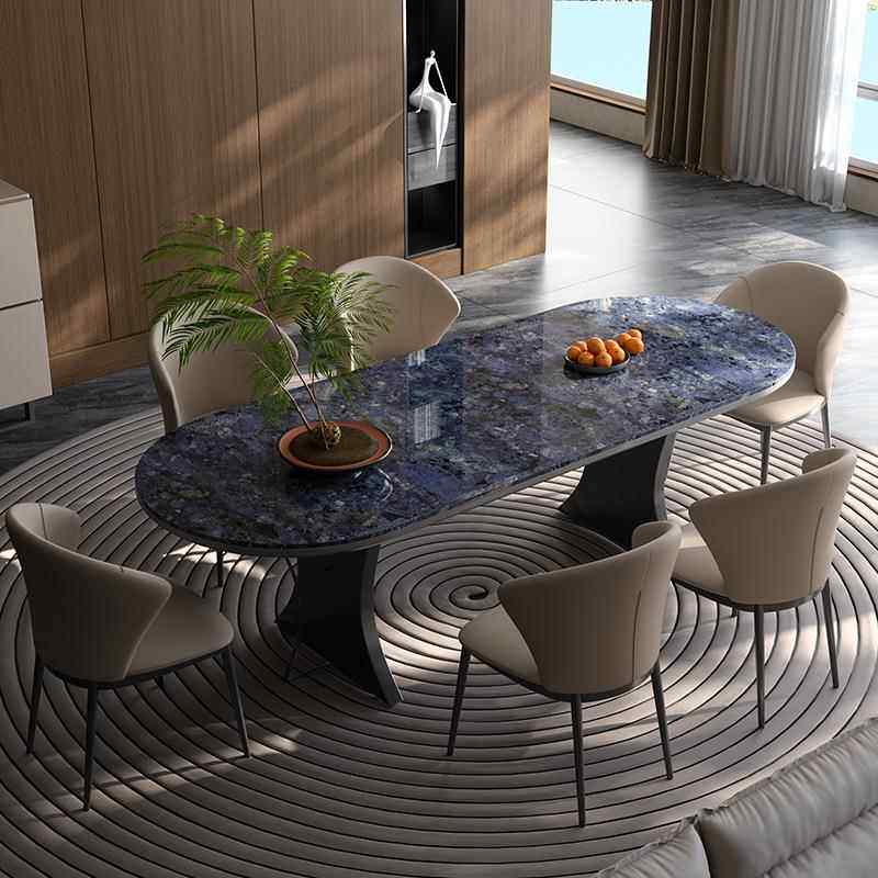 大理石餐桌椅组合微晶石轻奢餐桌家用餐厅极简椭圆形岩板饭桌实木