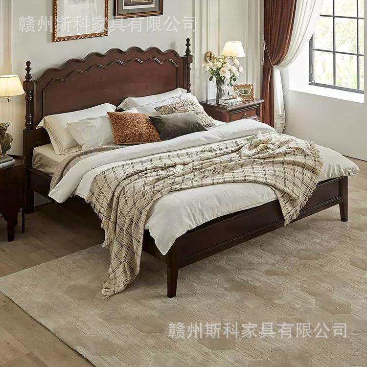 美式实木床艾米床法式雕花床屏主卧双人大床轻复古简约婚床