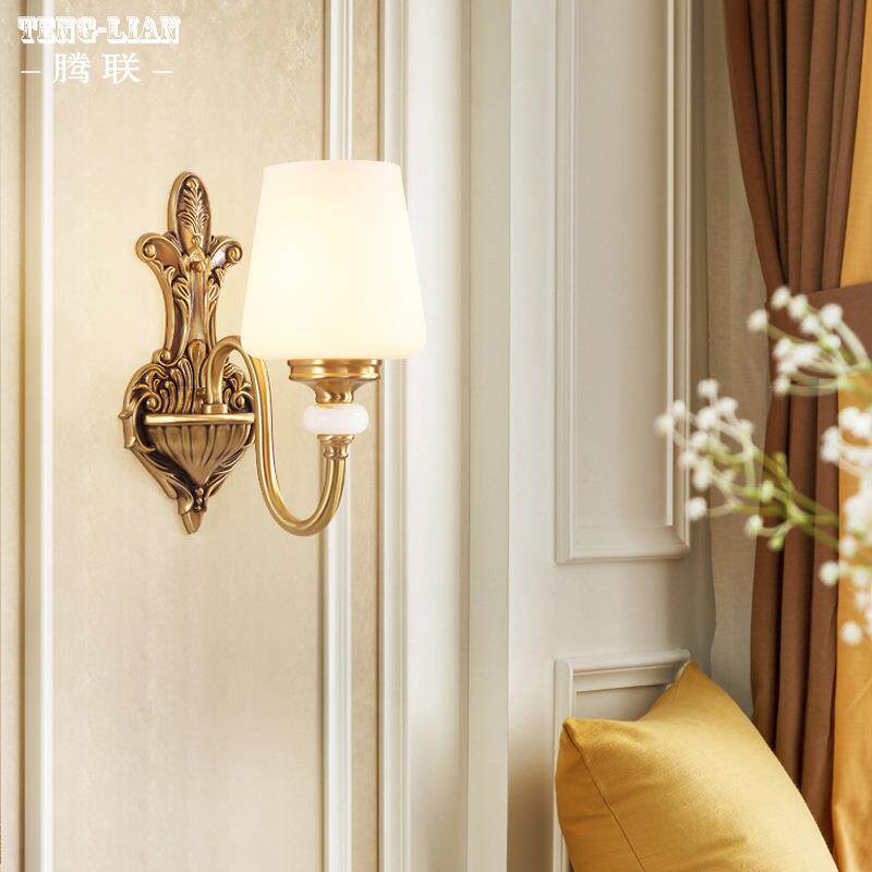 美式客厅背景墙全铜壁灯欧式简约卧室床头壁灯别墅过道楼梯阳台灯