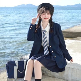 学院风西装外套日系女学生甜美百搭校供春秋黑色长西服JK制服套装