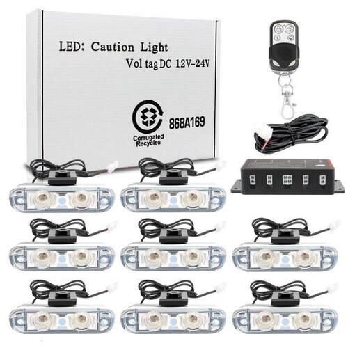 无线遥控16LED一拖八LED汽车中网爆闪灯警示灯格栅夹子灯8*2led