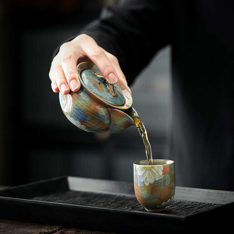 雏菊手绘釉下彩手抓壶单壶汝窑冰裂釉汝瓷中式泡茶壶宝瓶仿古茶具