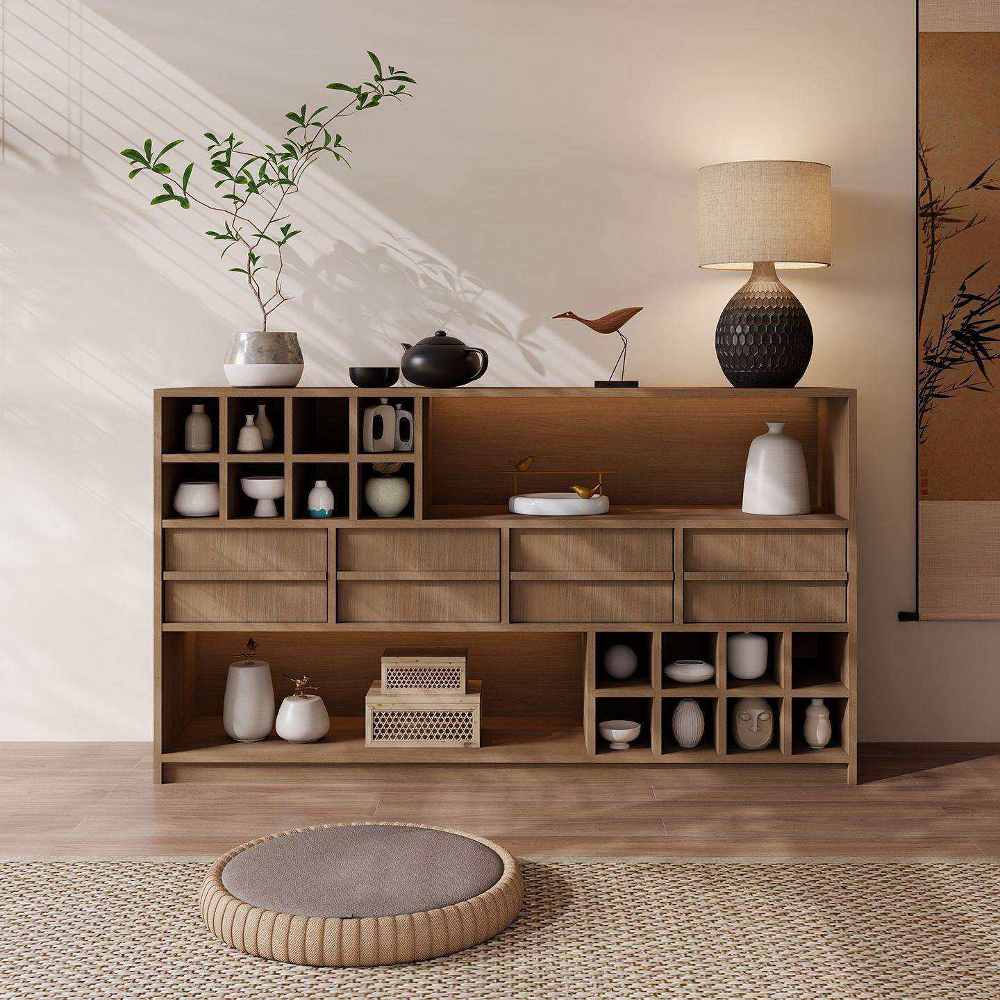 中式实木博古架小型茶柜茶具置物架多宝阁架子简约现代储物柜矮柜