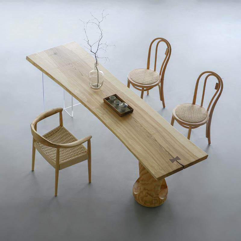 白蜡木大板桌自然边原木色餐桌长方形简约实木茶桌复古书会议长桌