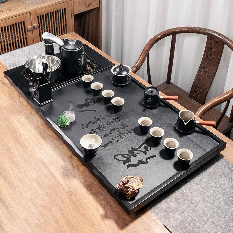 天然乌金石茶盘全自动烧水电器一体石头茶台简约家用办公茶具套组