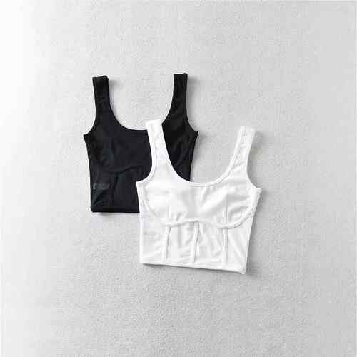 Fishbone Labeling Mesh Splicing Tank Top for Women,