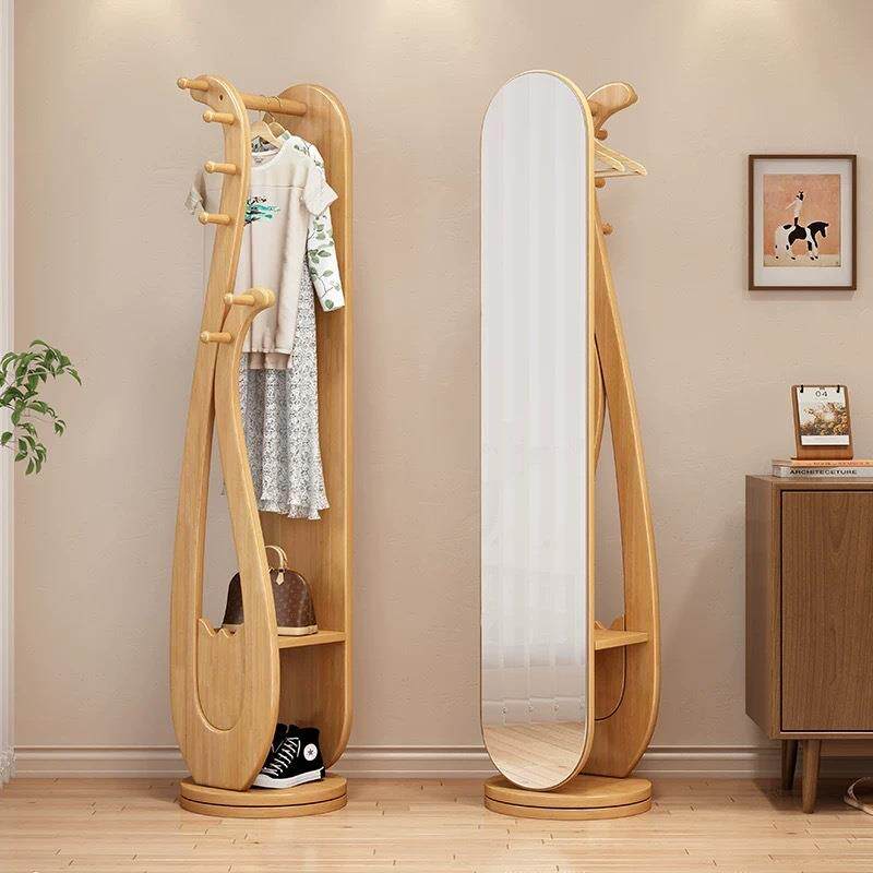 实木穿衣镜帽挂架一体镜试衣衣镜式琵中琶可旋转衣架镜子新JTC中