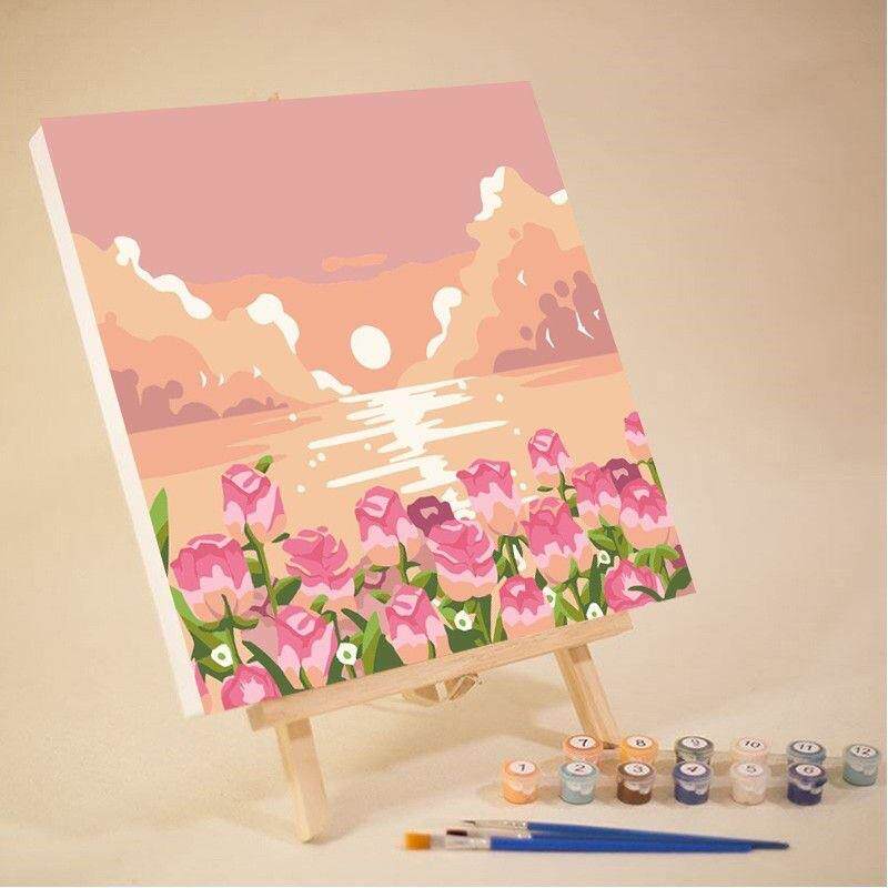 厂家10-12色高亮高品质颜料的风景类diy数字油画手工填色油画